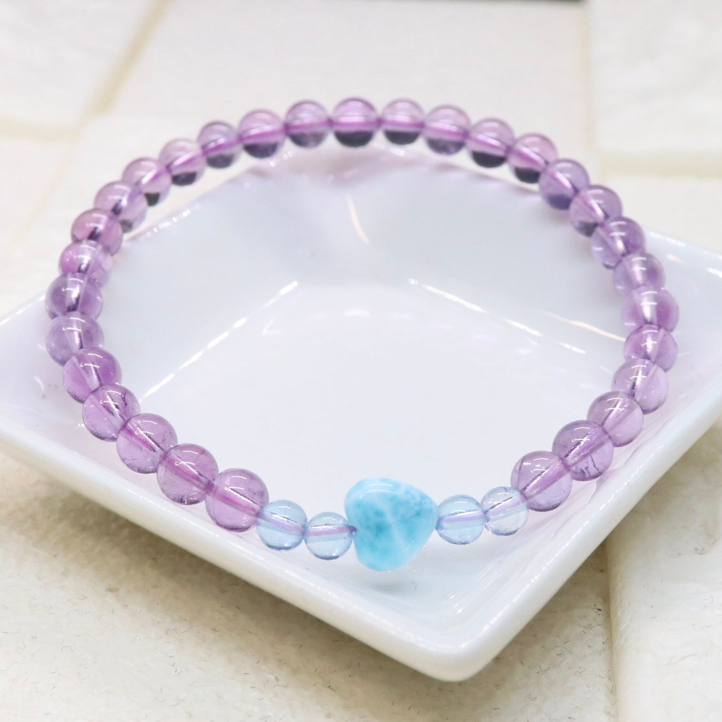ラリマーハート型＆アメジストブレスレットla21
