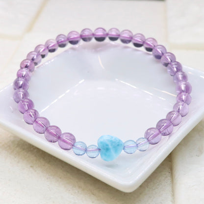 ラリマーハート型＆アメジストブレスレットla21