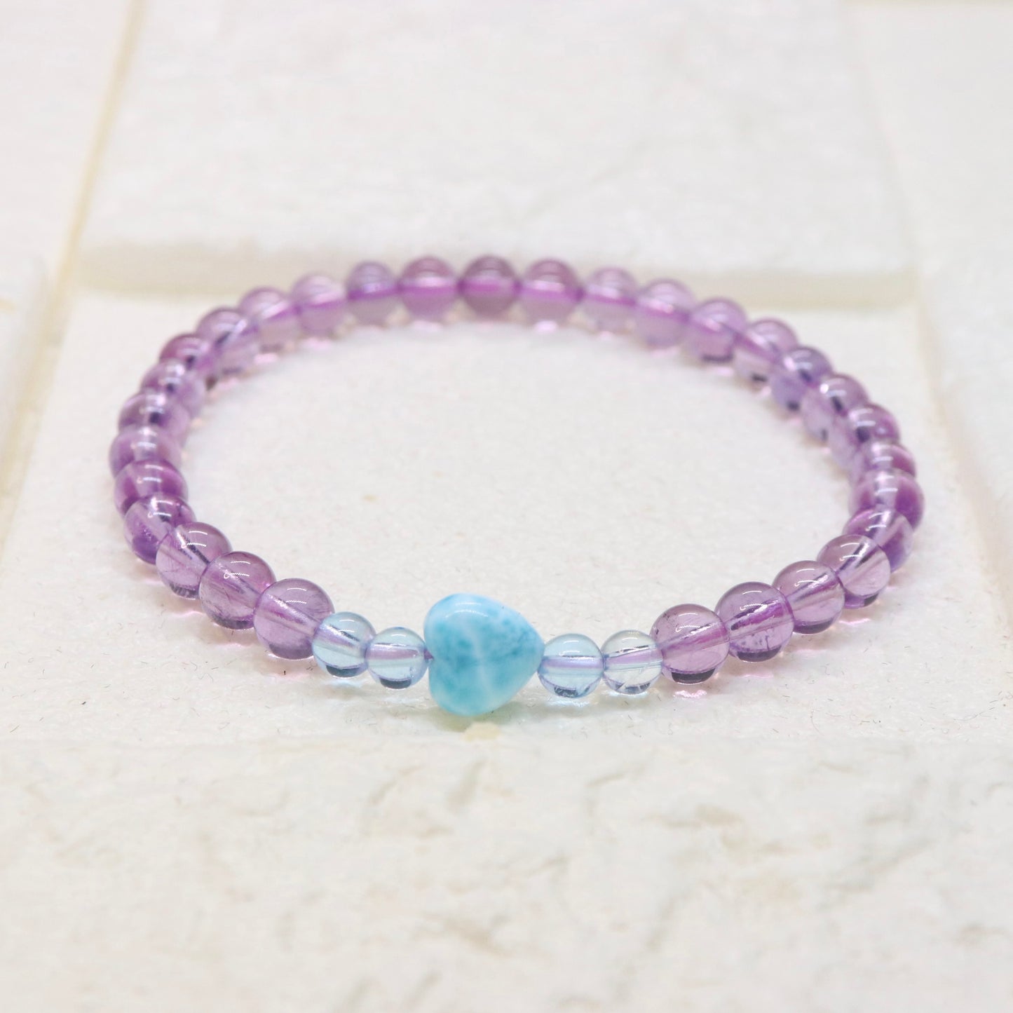 ラリマーハート型＆アメジストブレスレットla21