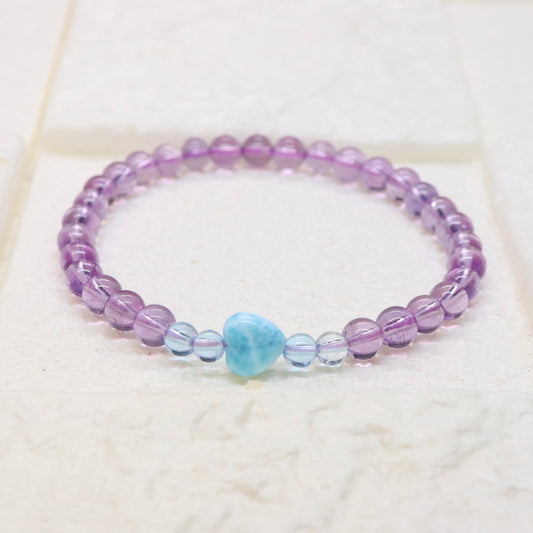 ラリマーハート型＆アメジストブレスレットla21