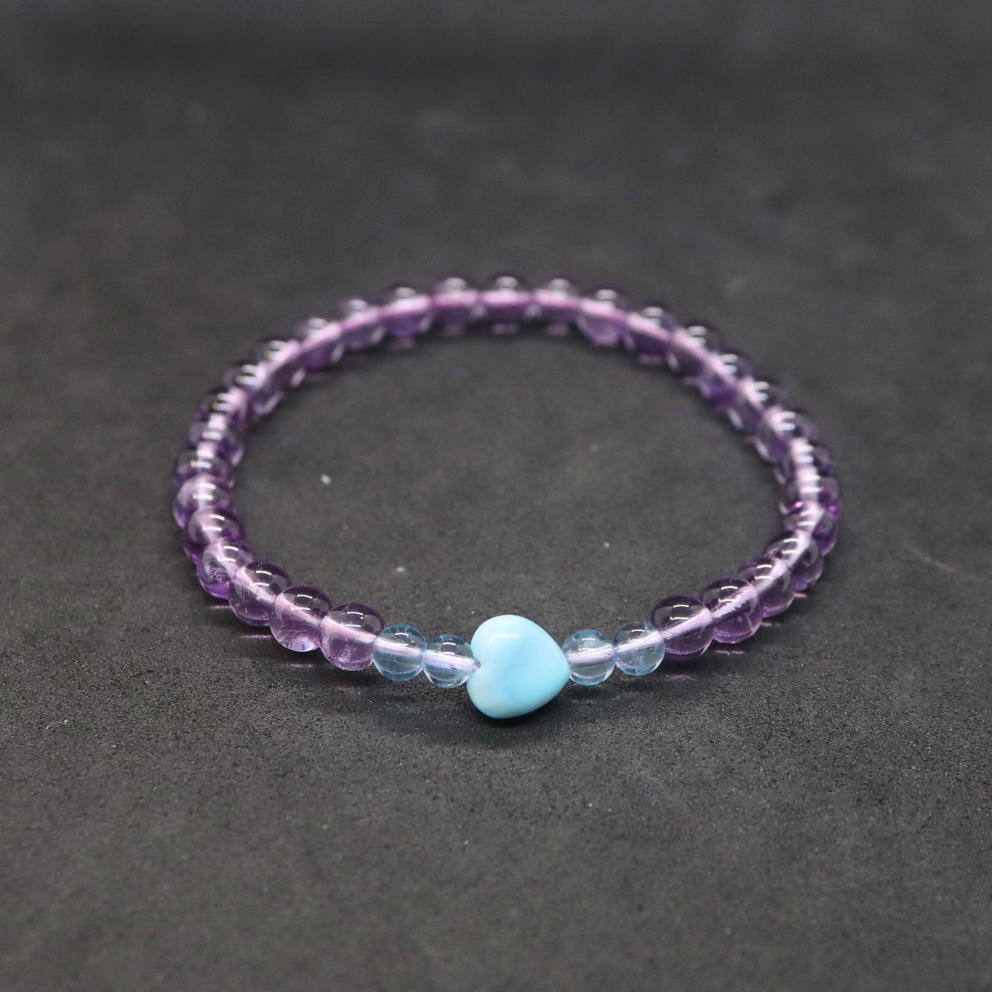 ラリマーハート型＆アメジストブレスレットla21