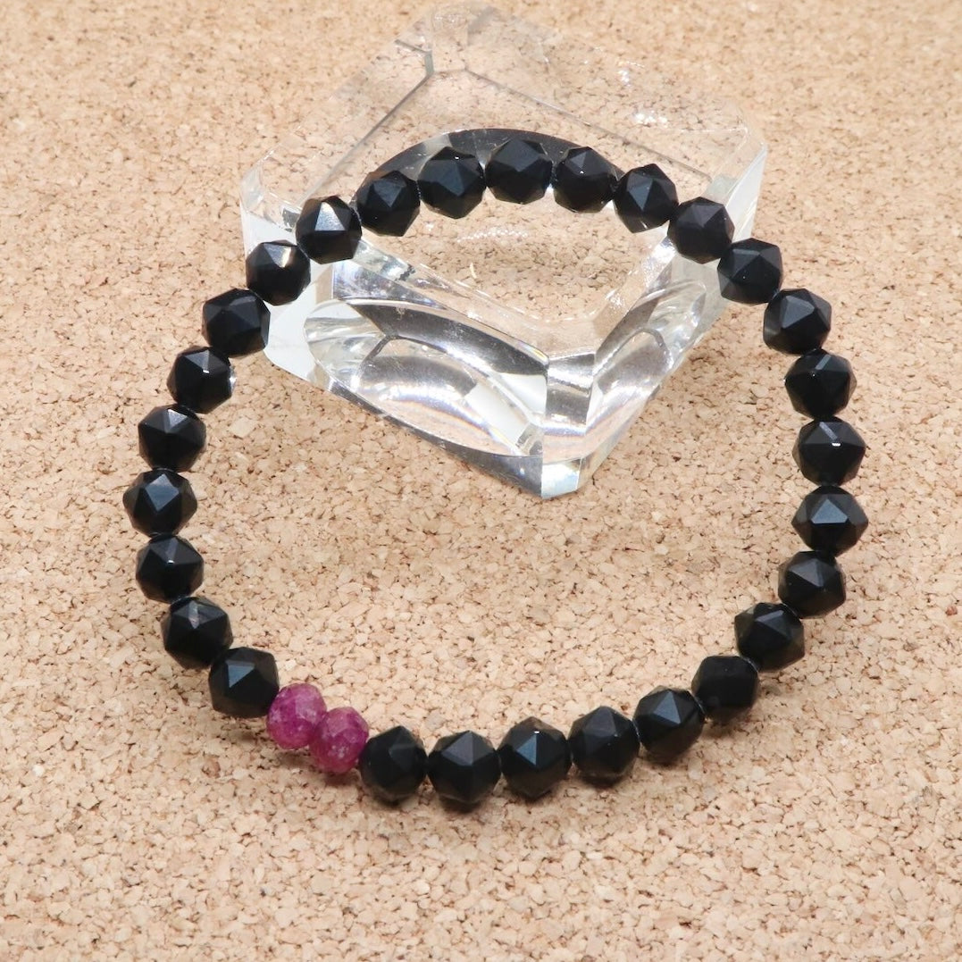 黒水晶+ルビーブレスレット