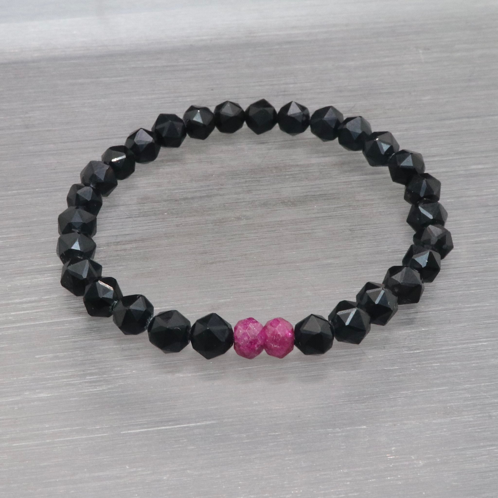 黒水晶+ルビーブレスレット